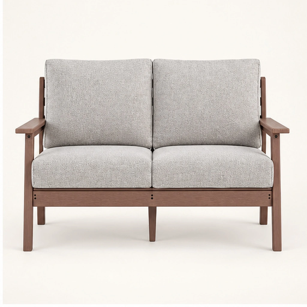 M420 Two-Seat Cushioned HDPE Outdoor Sofa — Front elevation