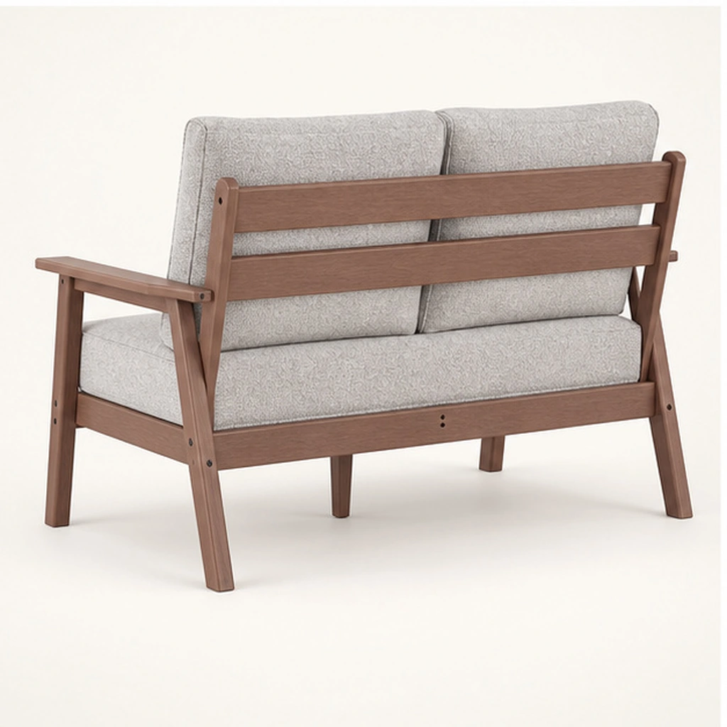 M420 Two-Seat Cushioned HDPE Outdoor Sofa — Rear-right three-quarter view