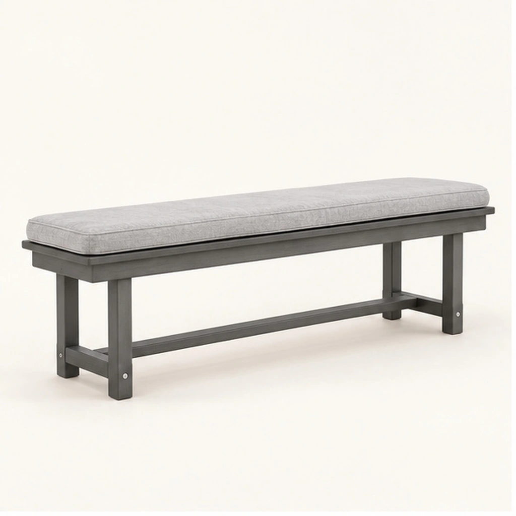 Cushioned HDPE Backless Outdoor Bench — Front-left three-quarter view