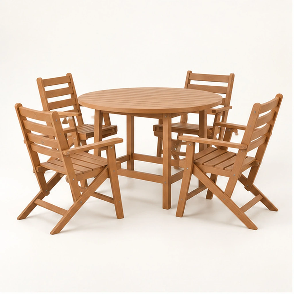 5-Piece Round Folding HDPE Outdoor Dining Set — Front-left three-quarter view