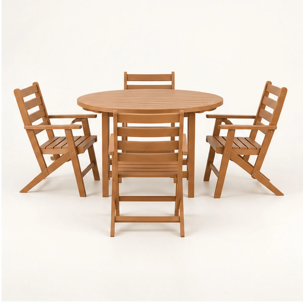 5-Piece Round Folding HDPE Outdoor Dining Set — Front elevation