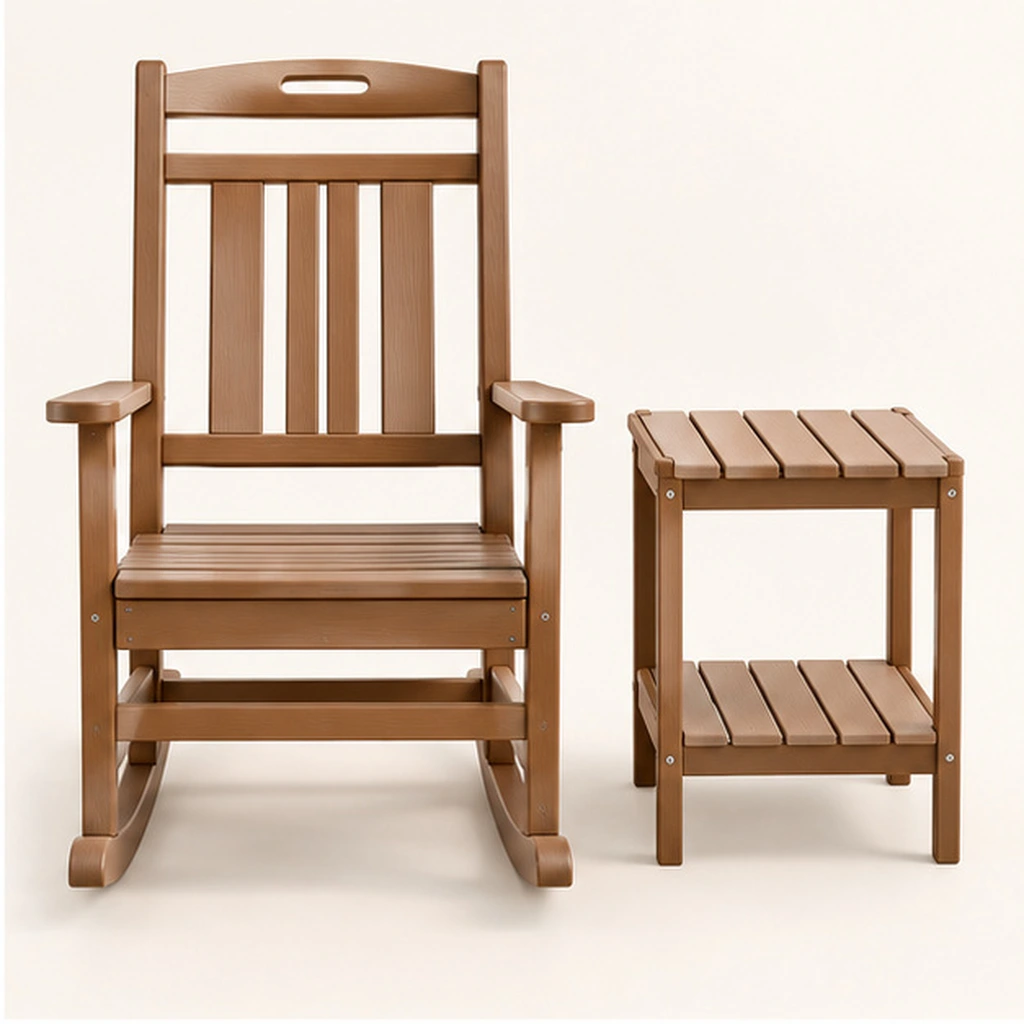 2-Piece Ladder-Back HDPE Rocking Chair and Two-Tier Side Table Set — Front elevation