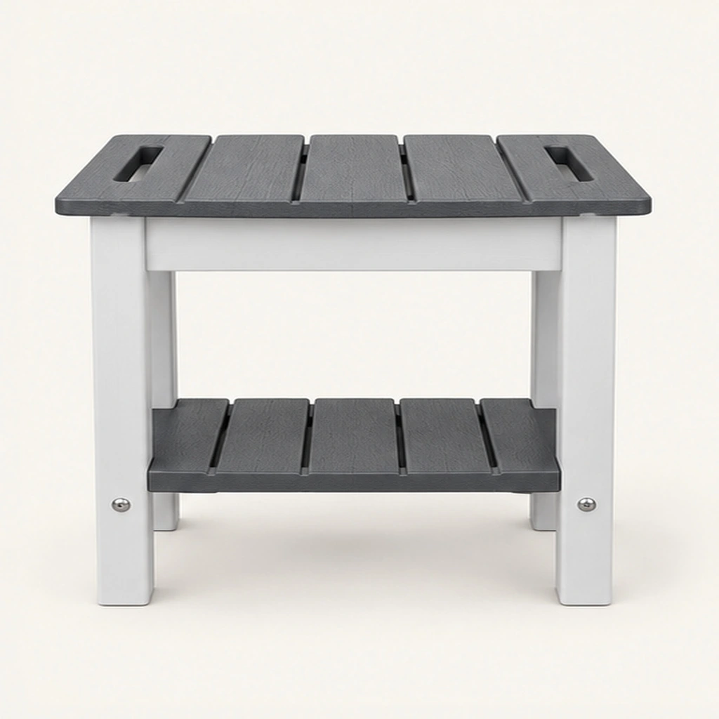 HDPE Shower Table with Storage — Front elevation