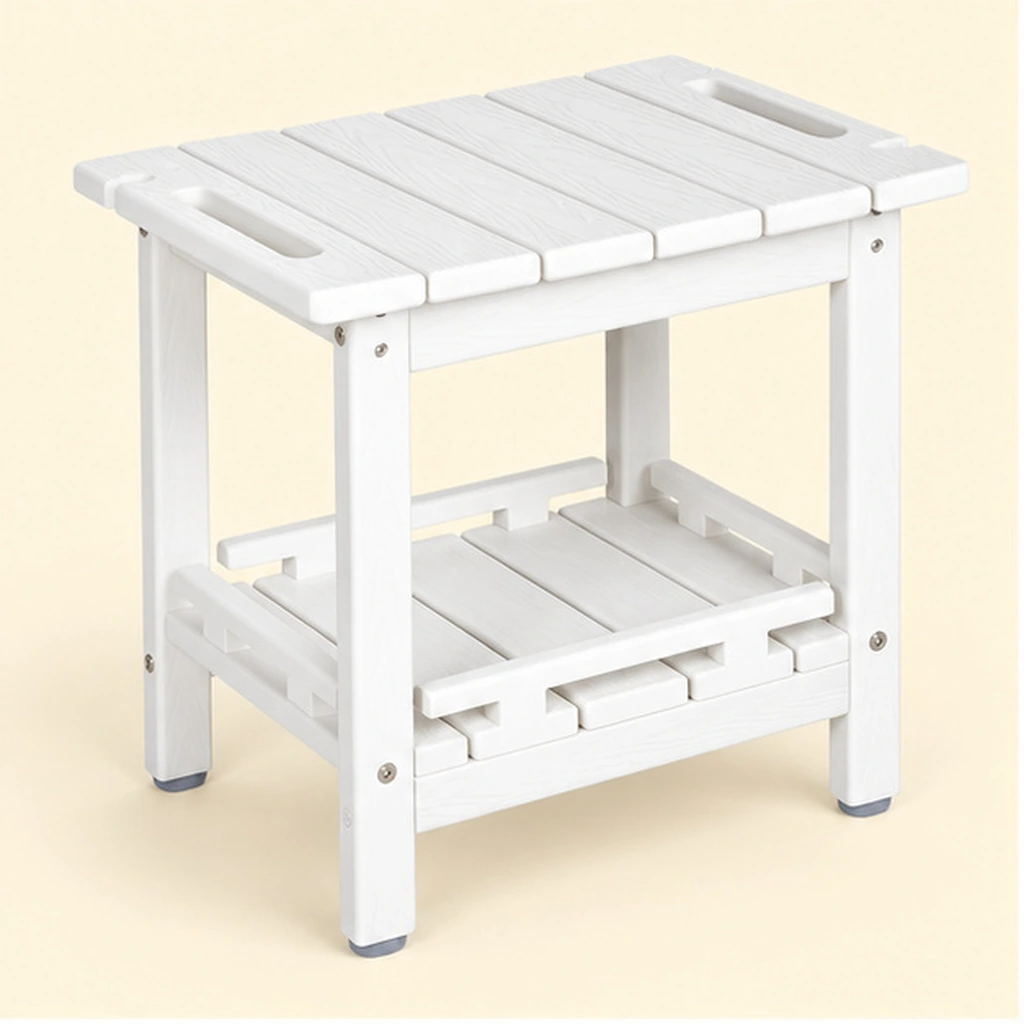 Handle-Top Two-Tier HDPE Outdoor Side Table — Front-left three-quarter view