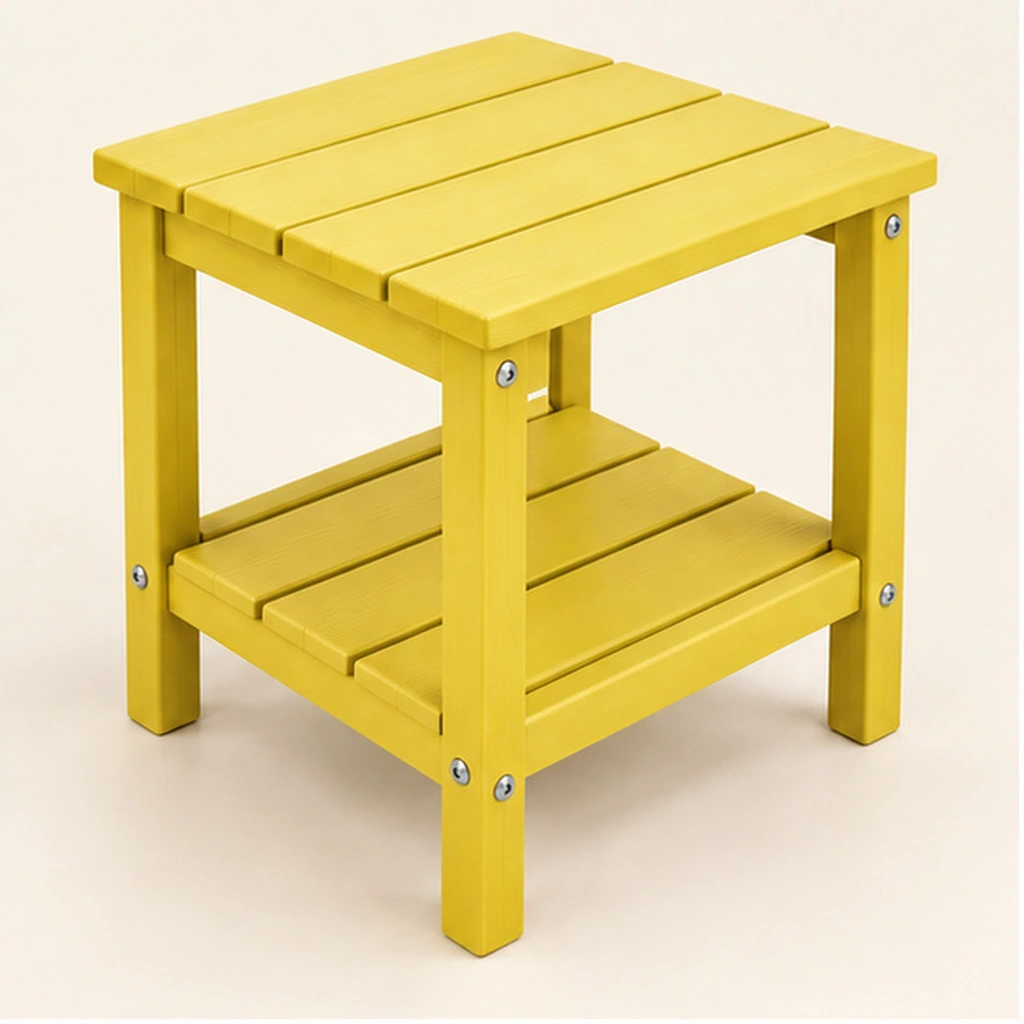 Two-Tier Four-Slat HDPE Outdoor Side Table — Front-left three-quarter view