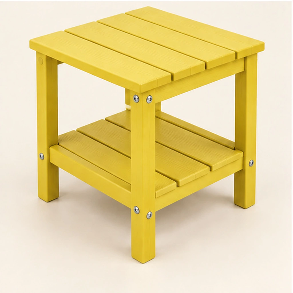 Two-Tier Four-Slat HDPE Outdoor Side Table — Rear-right three-quarter view