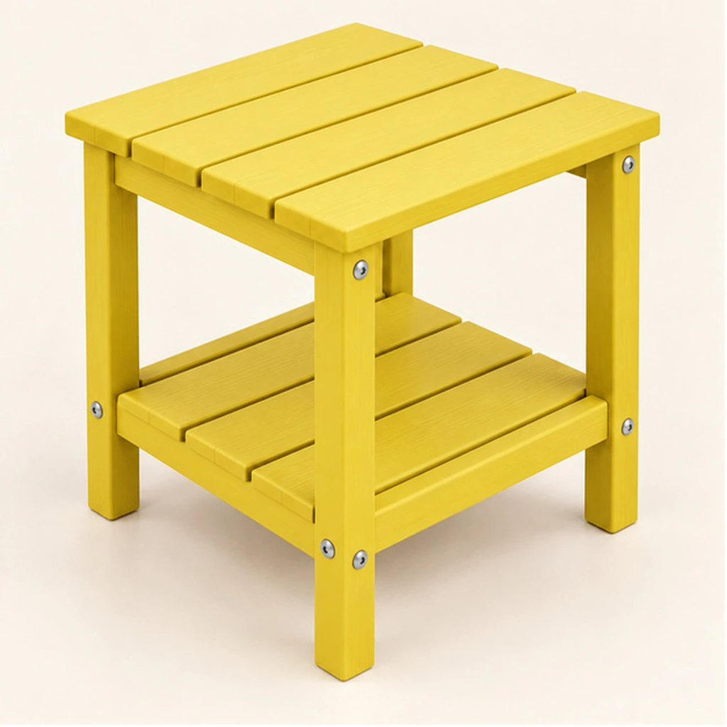 Two-Tier Four-Slat HDPE Outdoor Side Table — Elevated top three-quarter view
