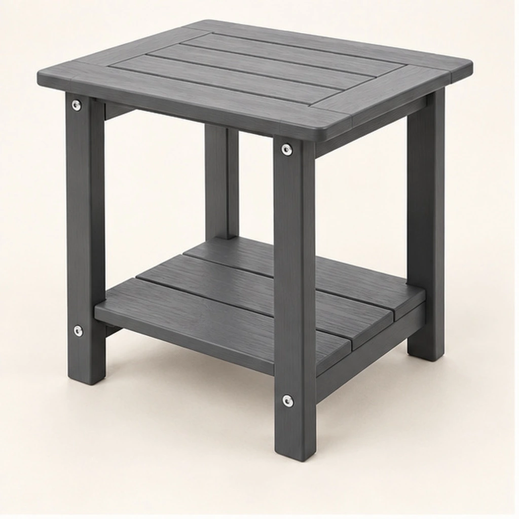 Five-Board Two-Tier HDPE Outdoor Side Table — Front-left three-quarter view