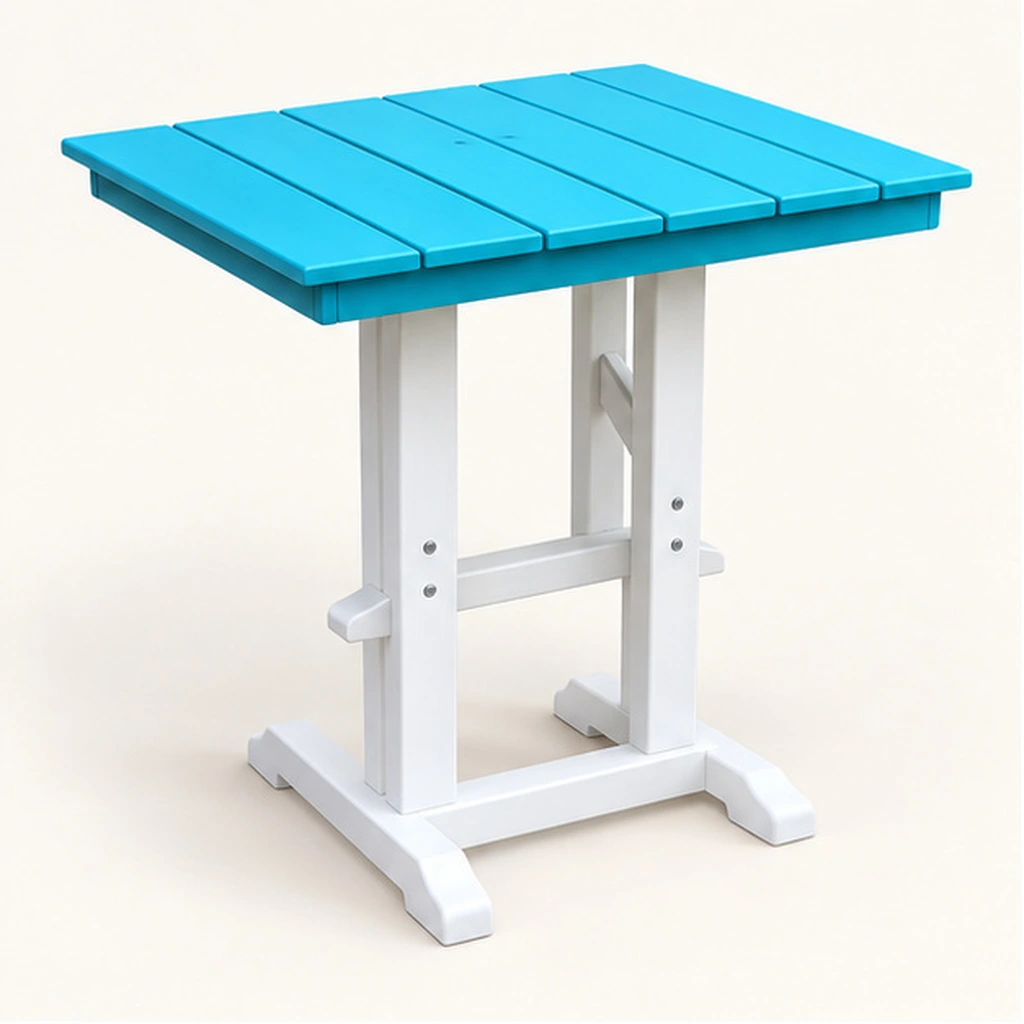 Two-Tone Square Pedestal HDPE Bar Table — Front-left three-quarter view