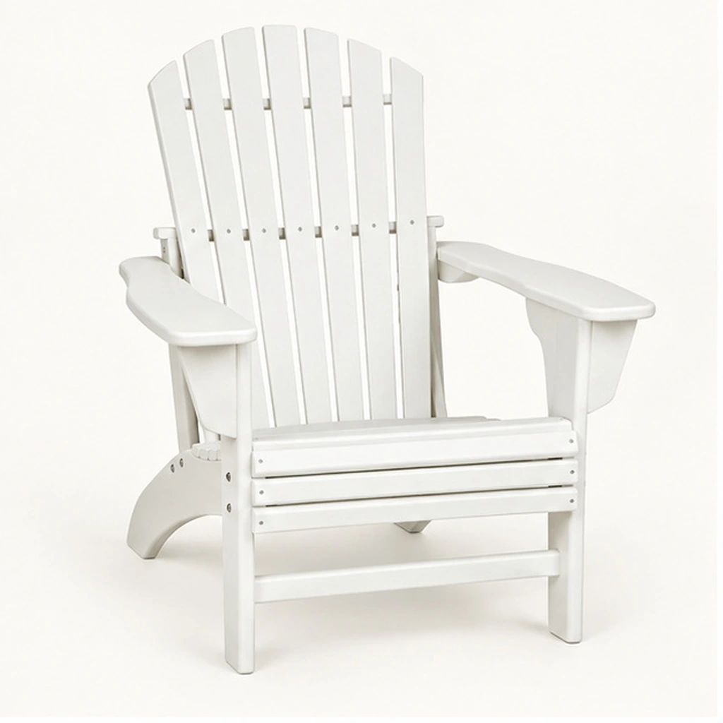 Seven-Slat Sculpted-Arm HDPE Adirondack Chair — Front-left three-quarter view