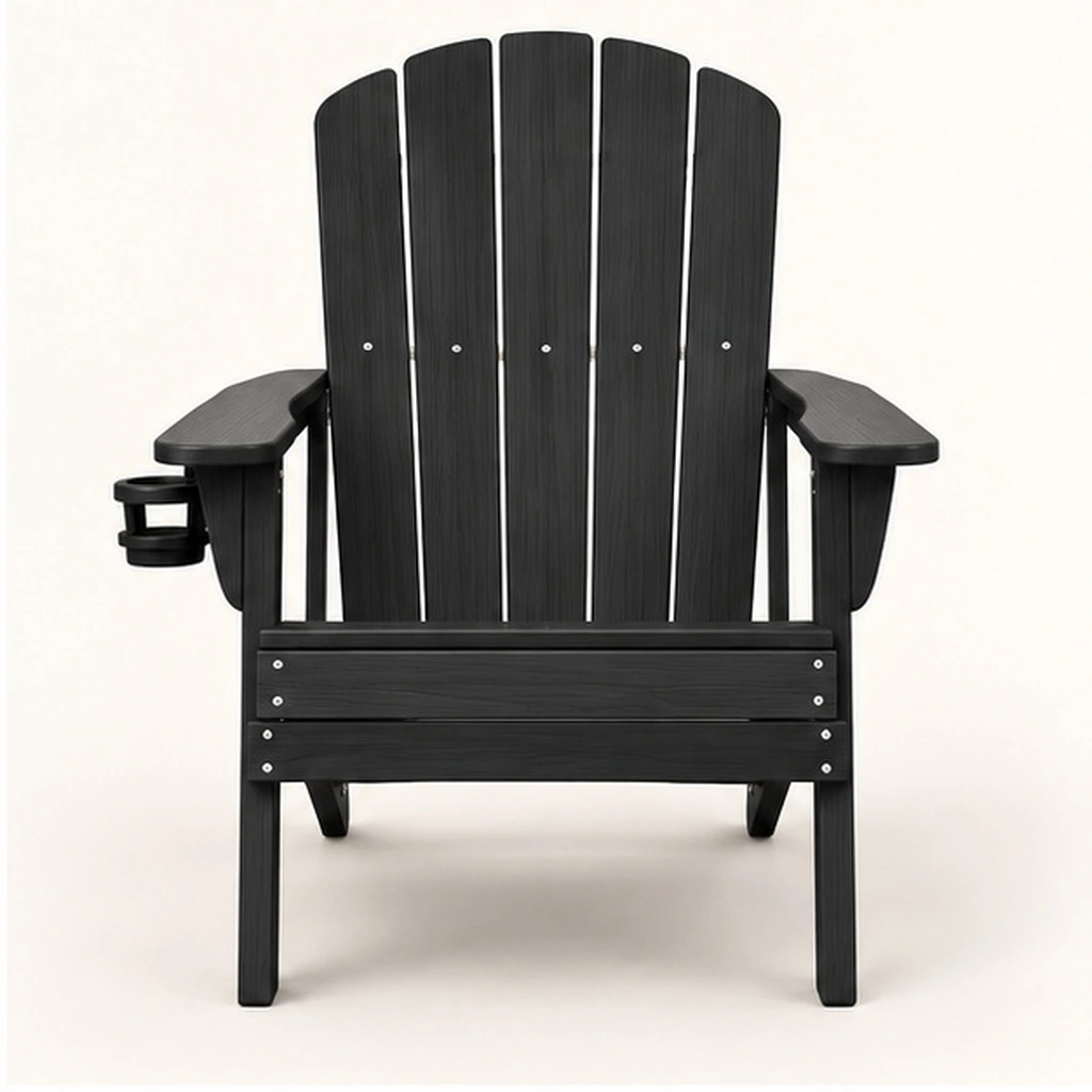 Five-Slat Folding HDPE Adirondack Chair with Cup Holder — Front elevation
