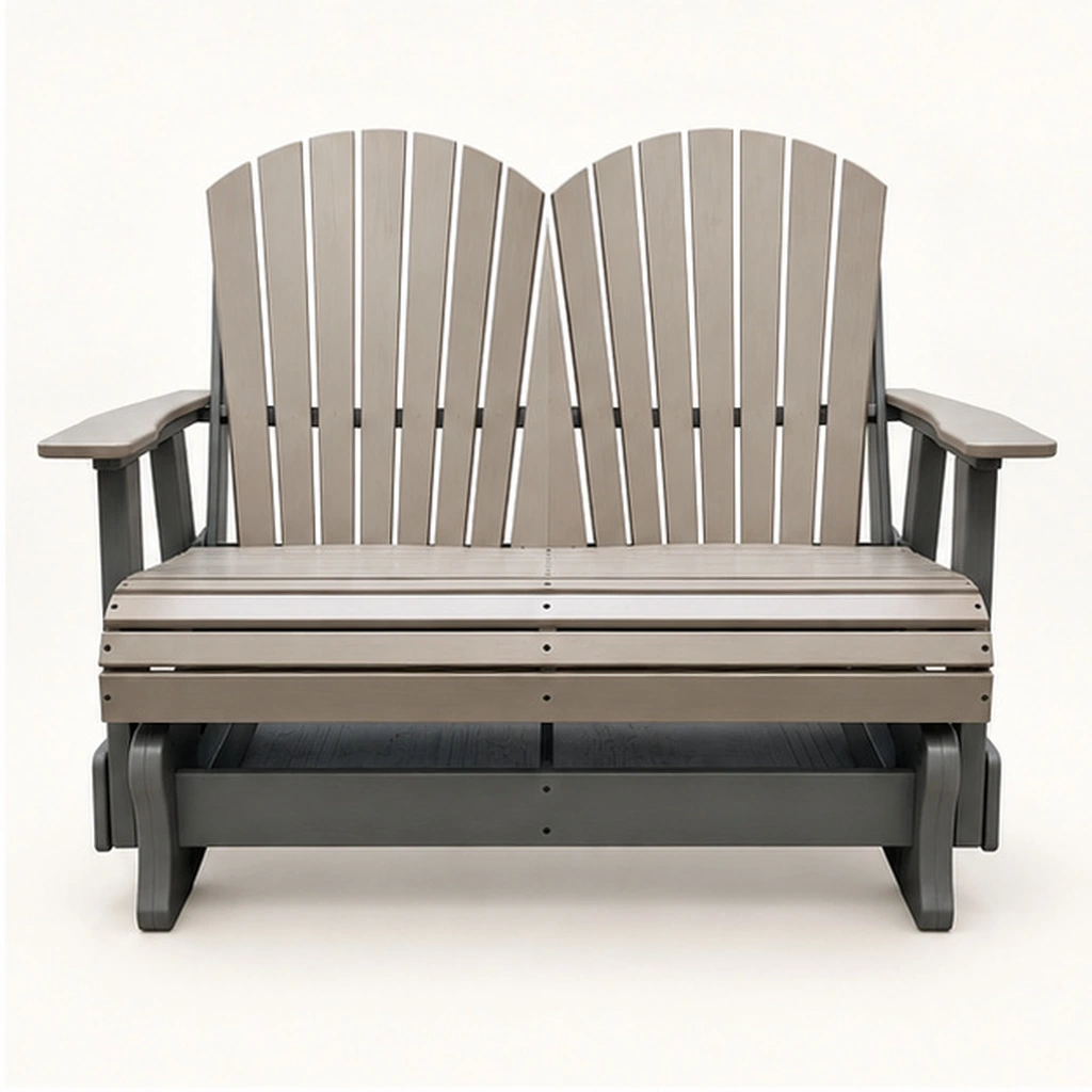 Two-Seat Eight-Slat HDPE Adirondack Glider Loveseat — Front elevation