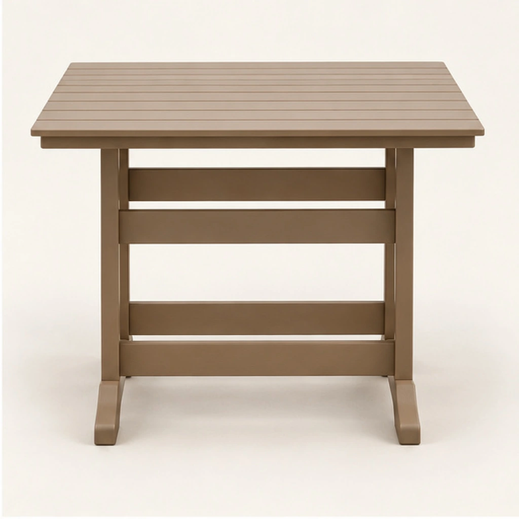 Square Trestle-Base HDPE Dining Table — Front elevation