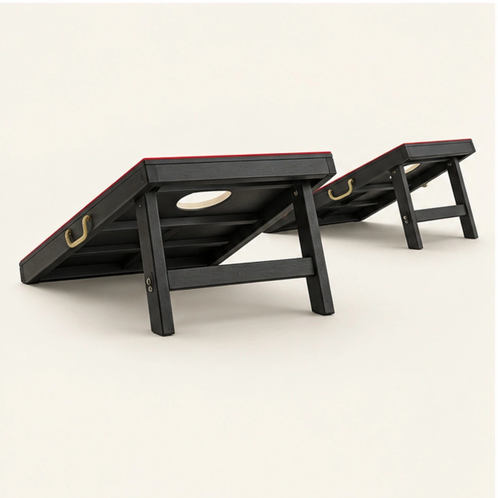 Portable HDPE-Framed Cornhole Board Game Set — Rear-right three-quarter view