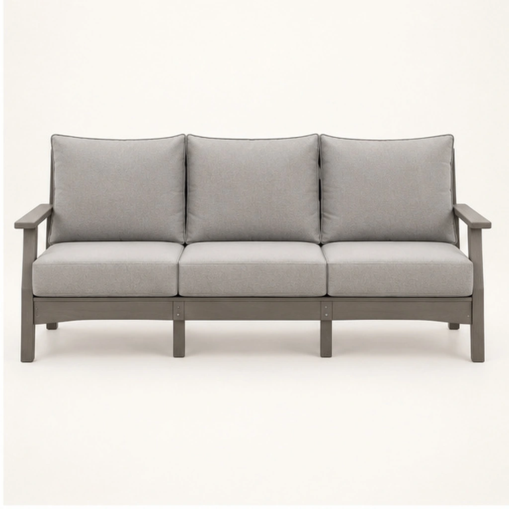 M802 Three-Seat Cushioned HDPE Outdoor Sofa — Front elevation