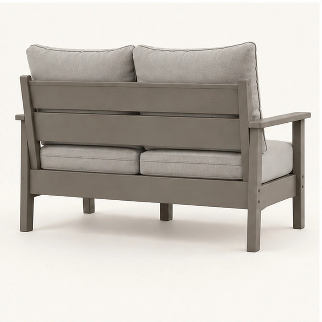 Two-Seat Modular Cushioned HDPE Outdoor Sofa — Rear-right three-quarter view
