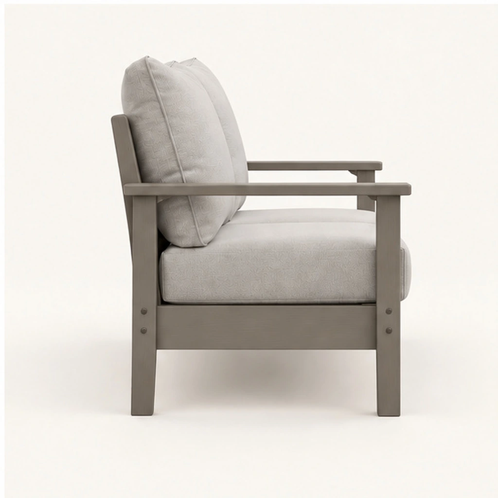 Two-Seat Modular Cushioned HDPE Outdoor Sofa — Elevated top three-quarter view