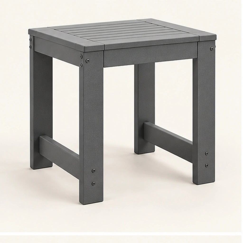Framed-Slat Square HDPE Outdoor Side Table — Front-left three-quarter view
