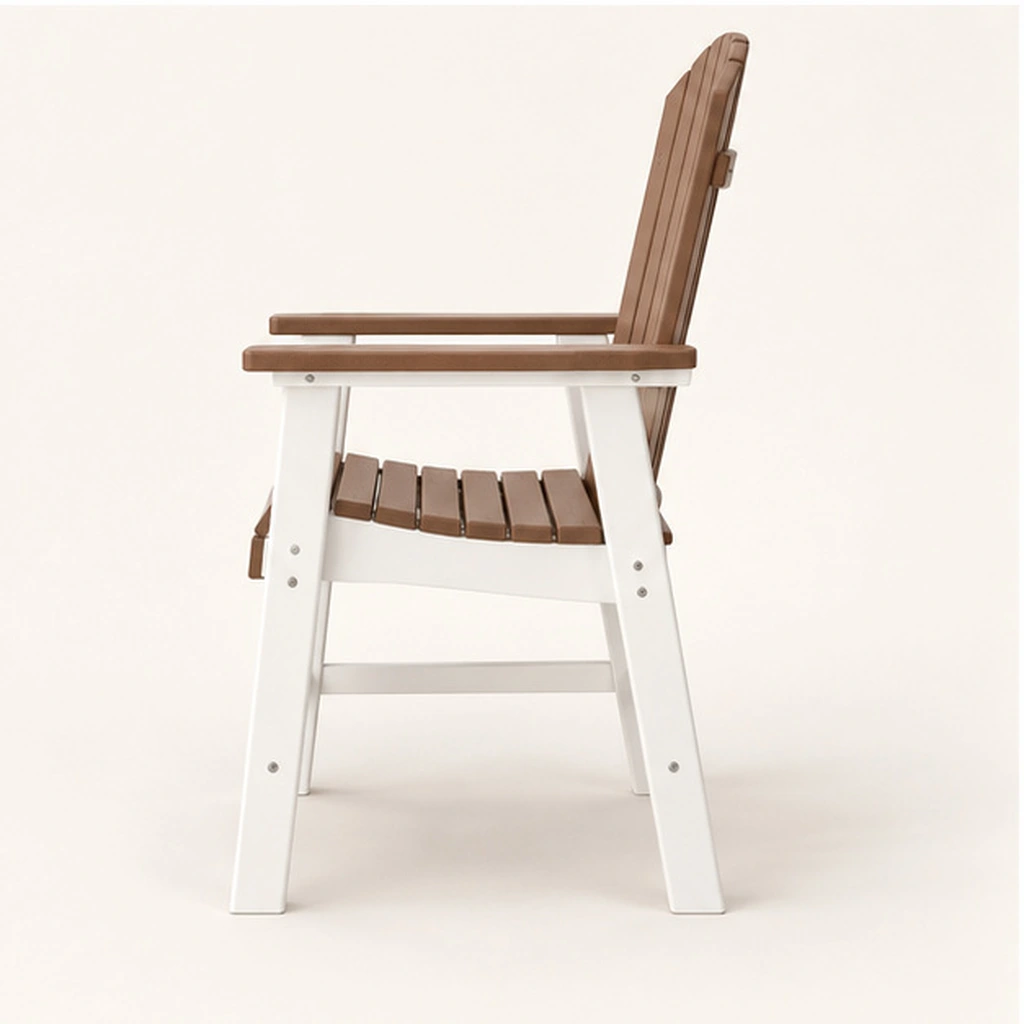 Seven-Slat Two-Tone HDPE Outdoor Dining Chair — Rear-right three-quarter view