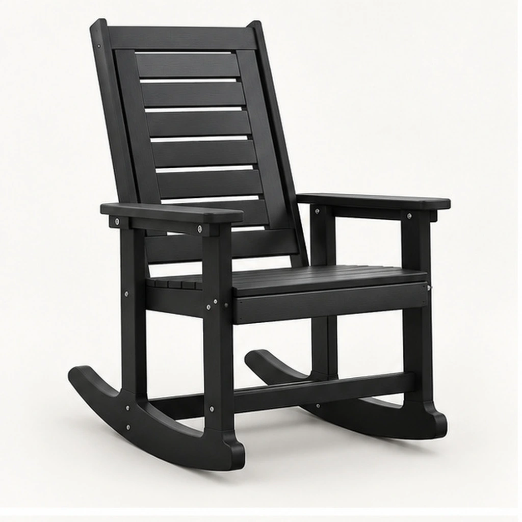 Seven-Rail HDPE Outdoor Rocking Chair — Front-left three-quarter view