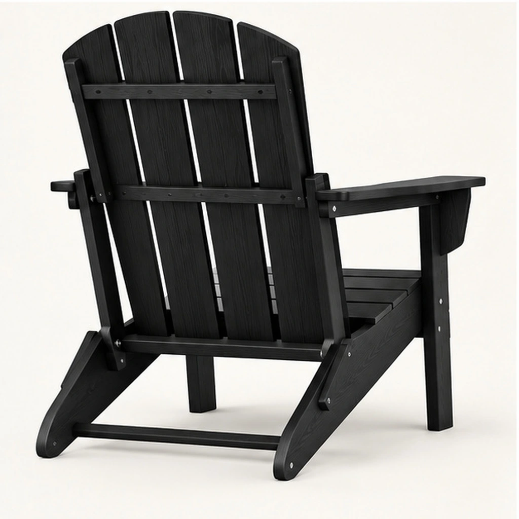 Oversized Four-Slat Folding HDPE Adirondack Chair — Rear-right three-quarter view
