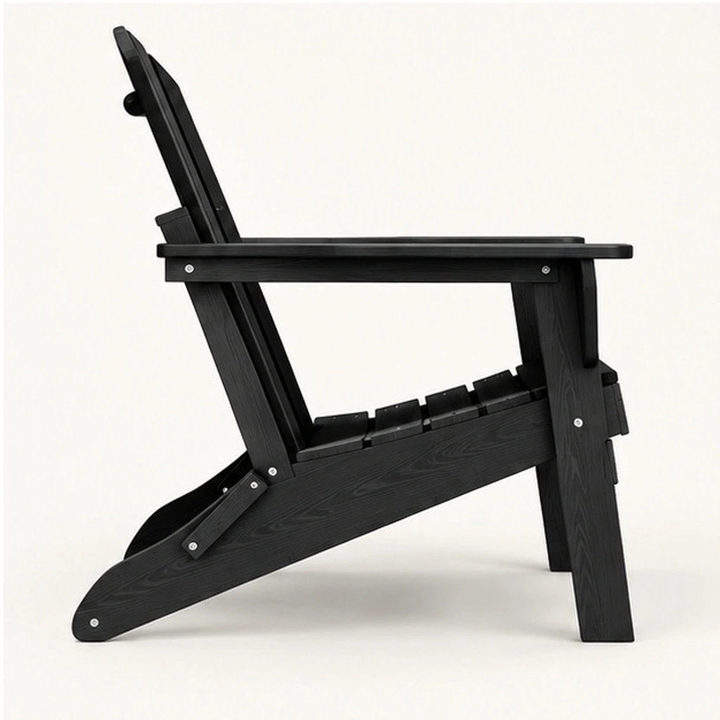 Oversized Four-Slat Folding HDPE Adirondack Chair — Elevated top three-quarter view