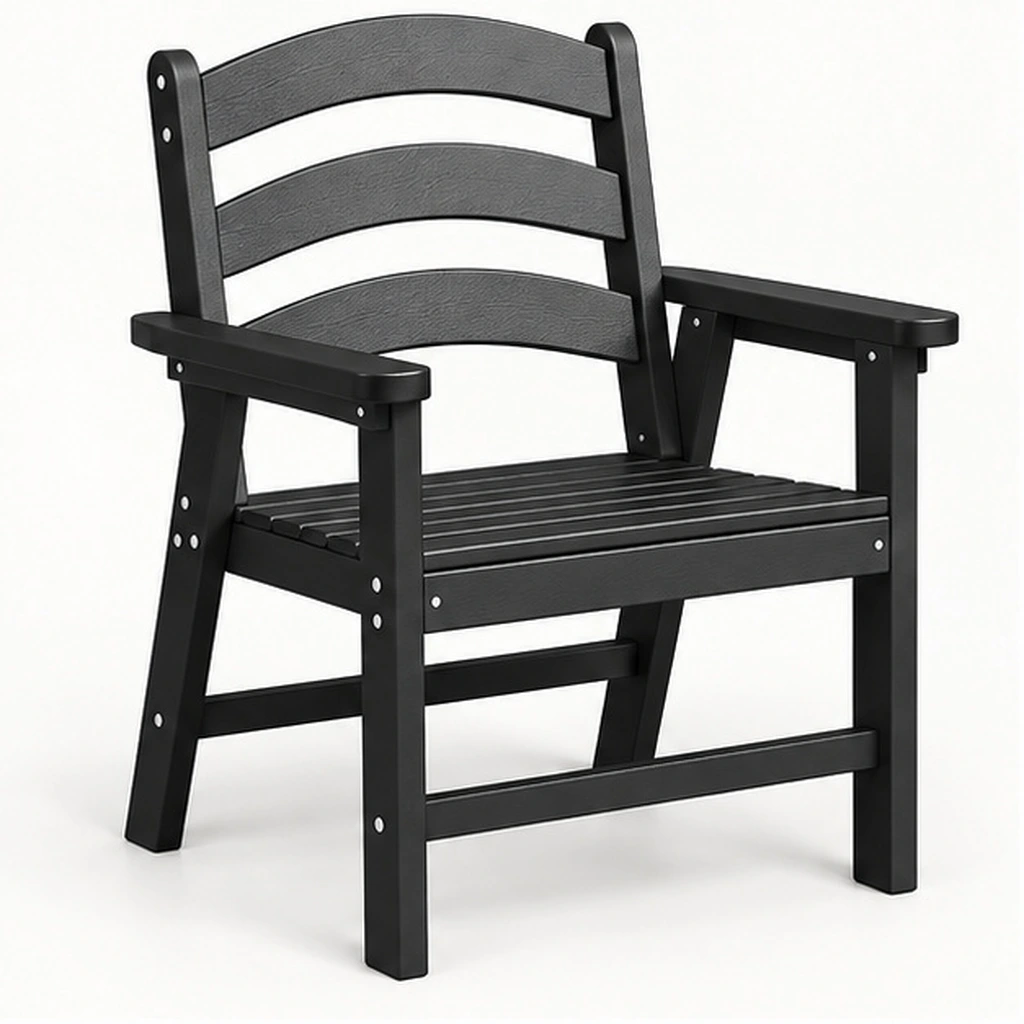 Three-Rail HDPE Outdoor Dining Armchair — Front-left three-quarter view