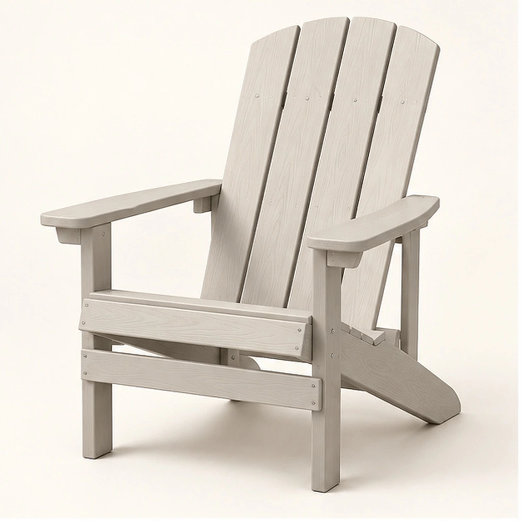 Four-Slat Fan-Back HDPE Adirondack Chair — Front-left three-quarter view