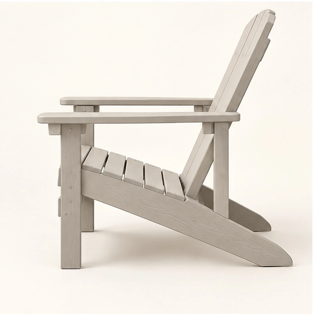 Four-Slat Fan-Back HDPE Adirondack Chair — Rear-right three-quarter view