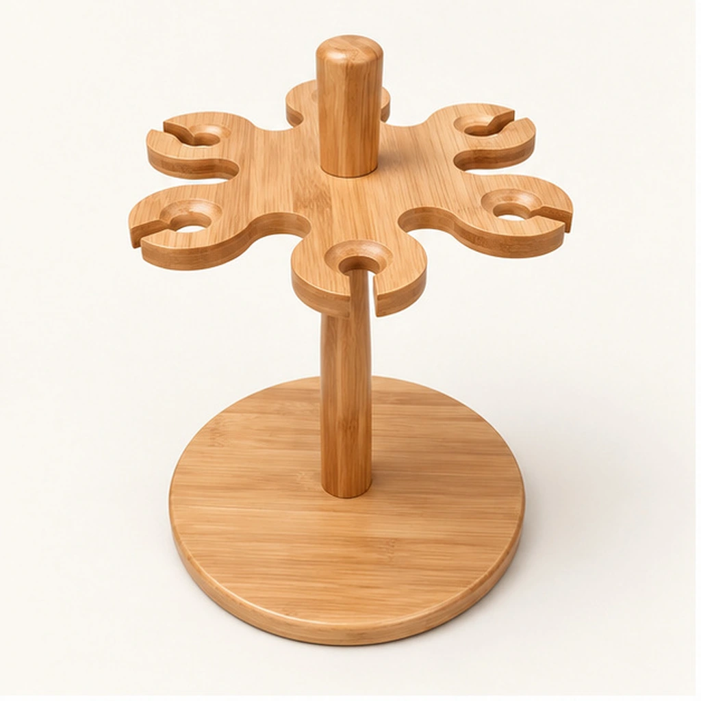 Freestanding HDPE Six-Glass Stemware Rack — Front-left three-quarter view