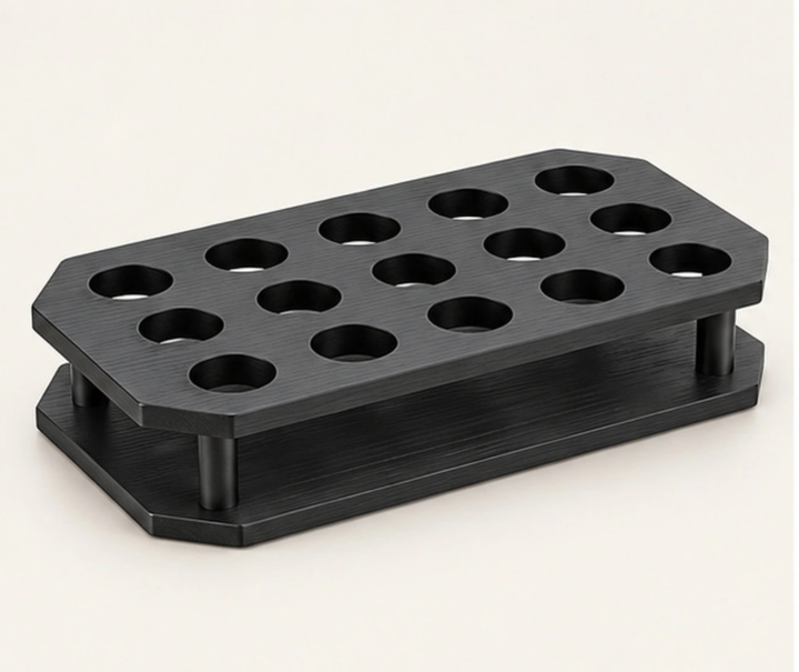 HDPE Shot Glass Carrier — Front-left three-quarter view