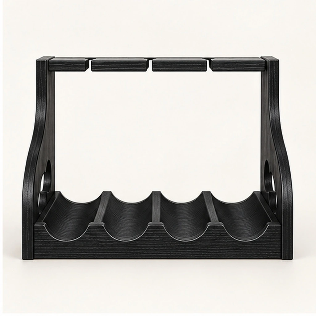 HDPE Four-Bottle and Four-Glass Countertop Rack — Front elevation