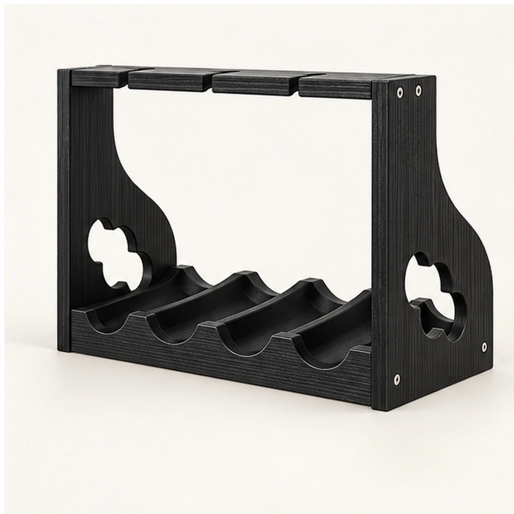 HDPE Four-Bottle and Four-Glass Countertop Rack — Elevated top three-quarter view