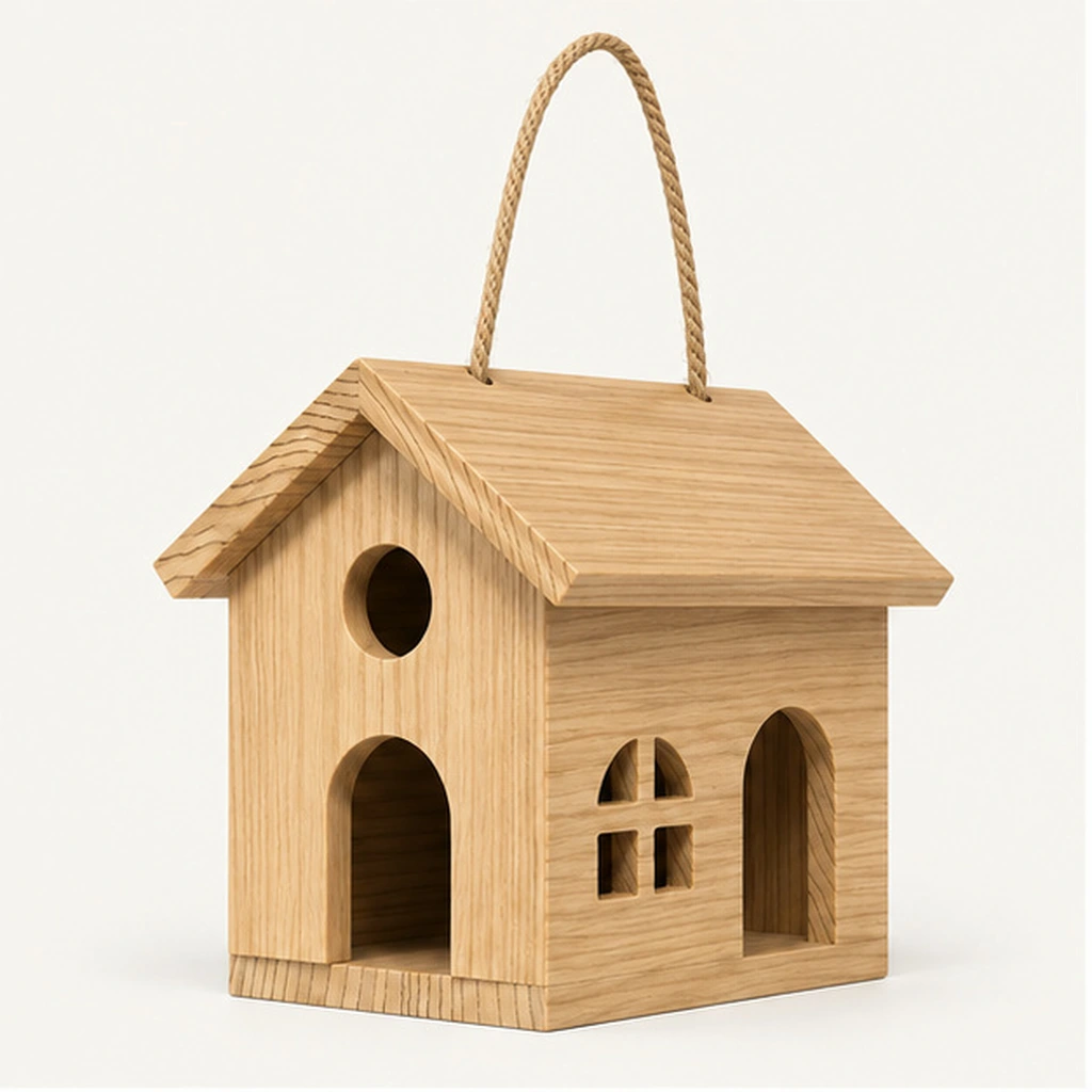 Recycled Plastic Bird House — Front-left three-quarter view