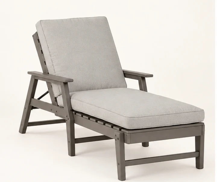 Cushioned HDPE Adjustable Outdoor Chaise Lounge — Front-left three-quarter view