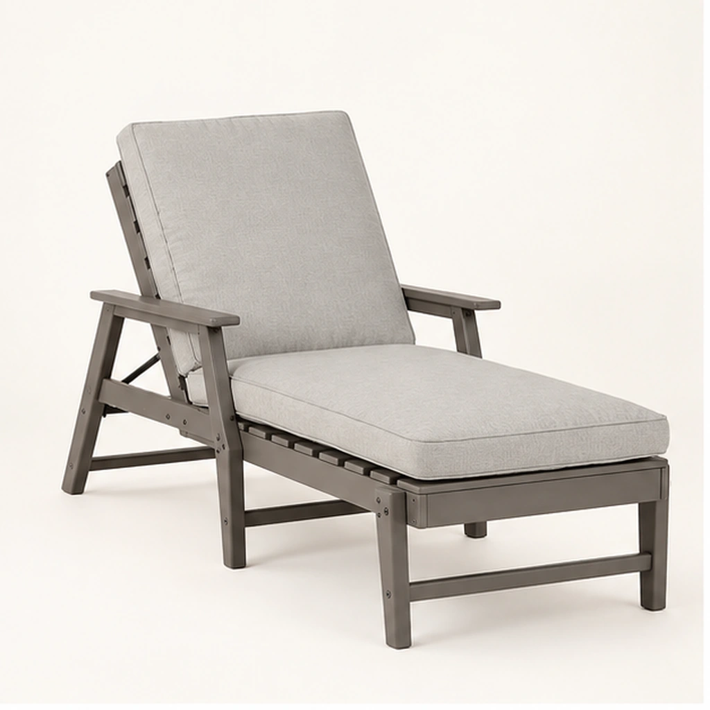 Cushioned HDPE Adjustable Outdoor Chaise Lounge — Front-left three-quarter view