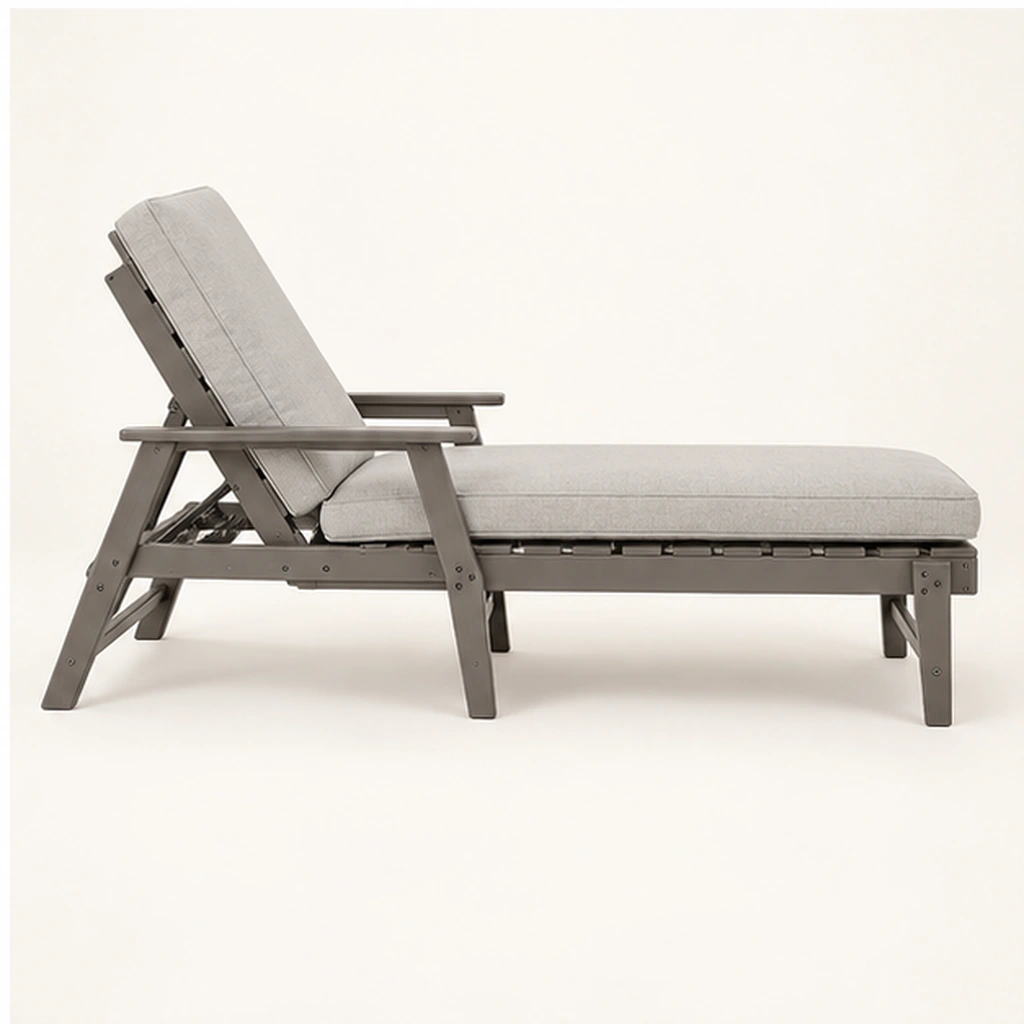 Cushioned HDPE Adjustable Outdoor Chaise Lounge — Elevated or side detail view