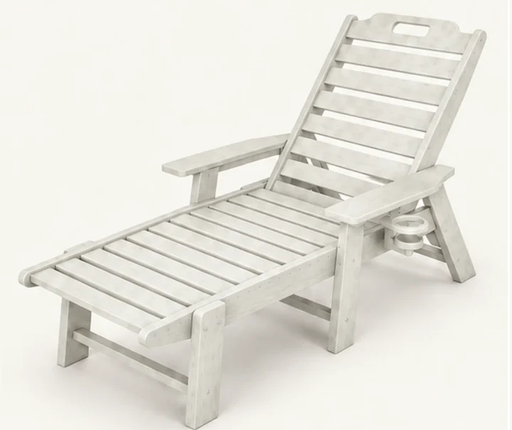 Adjustable HDPE Outdoor Chaise Lounger with Cup Holder in M011 finish, view 1