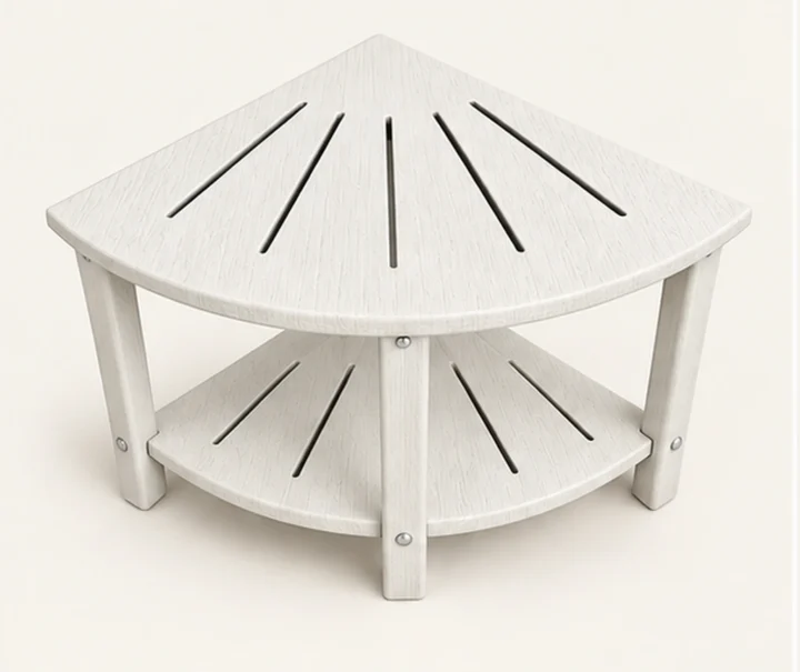 Two-Tier Quarter-Round HDPE Corner Shelf in M011 finish, view 1