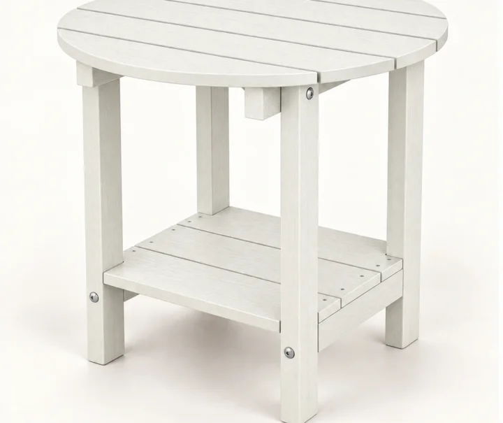 Six-Slat Round Two-Tier HDPE Outdoor Side Table in M011 finish — view 1