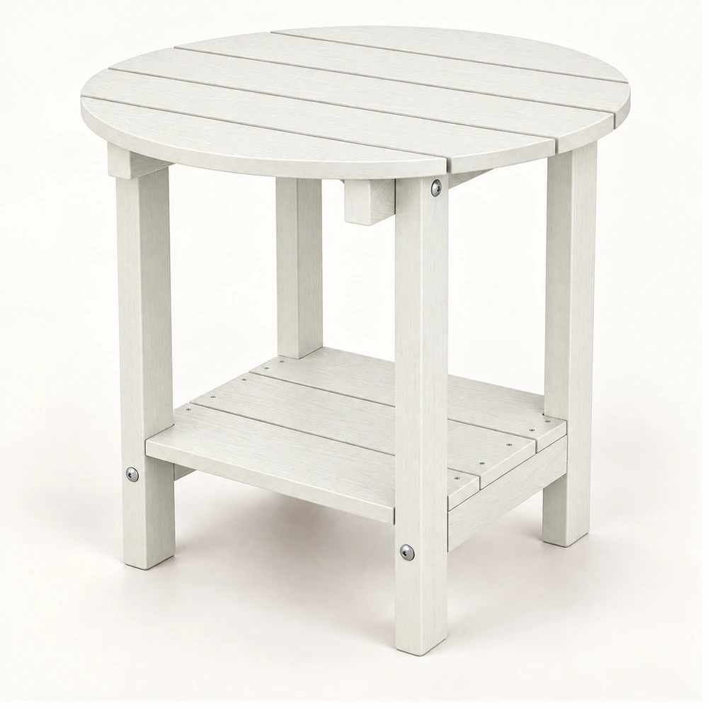 Six-Slat Round Two-Tier HDPE Outdoor Side Table in M011 finish — view 1