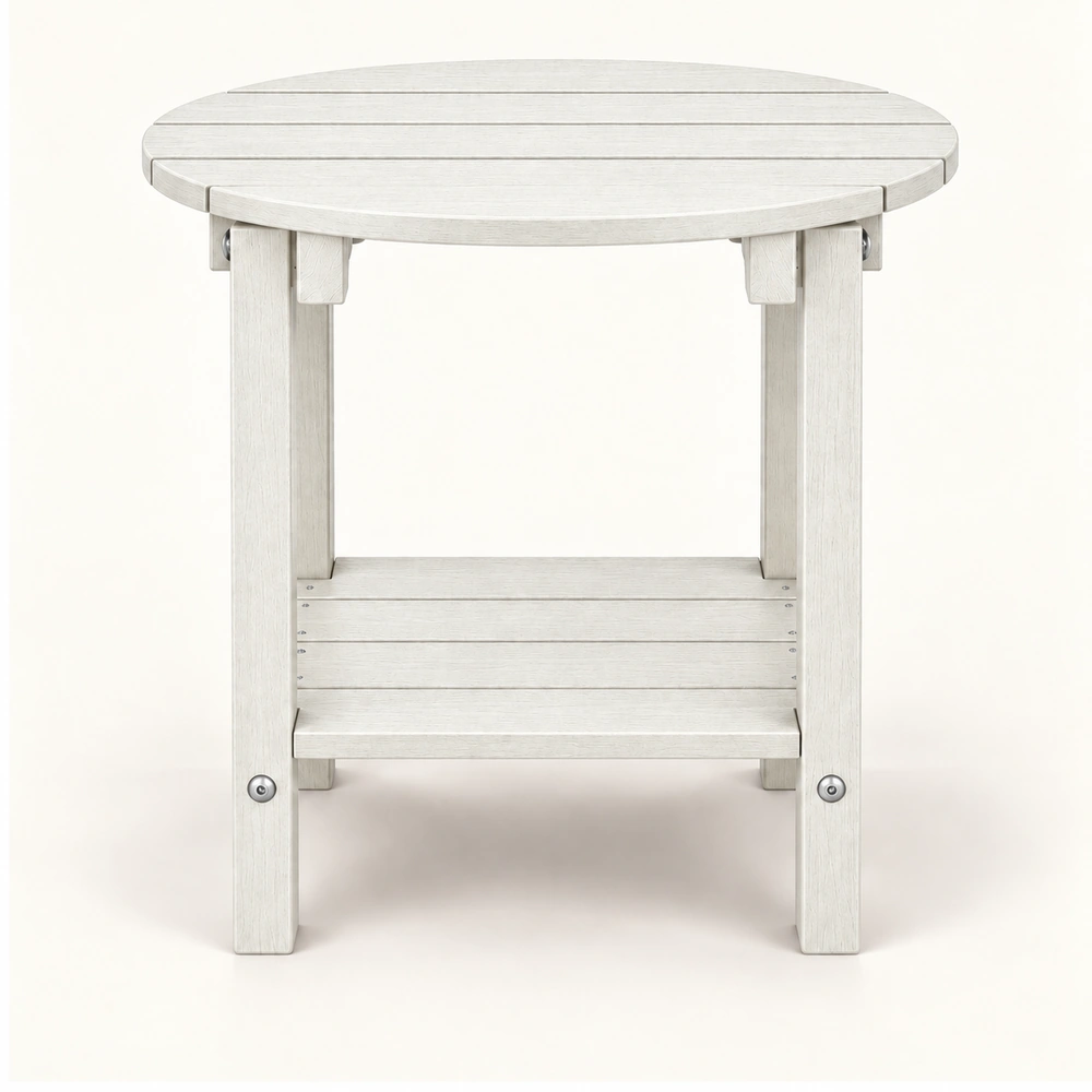 Six-Slat Round Two-Tier HDPE Outdoor Side Table in M011 finish — view 2