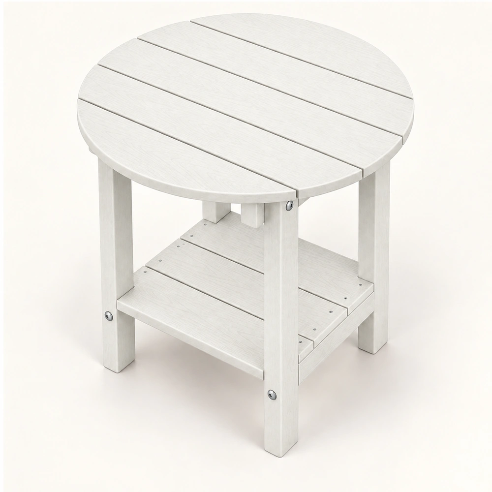 Six-Slat Round Two-Tier HDPE Outdoor Side Table in M011 finish — view 4