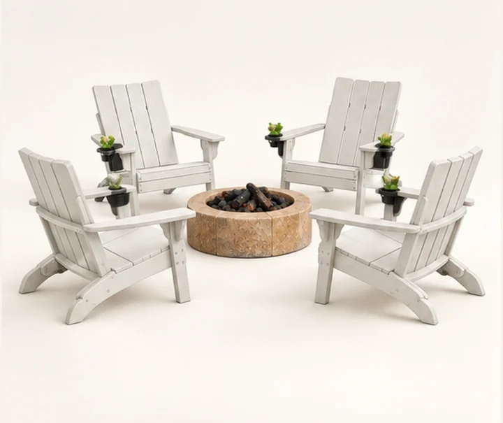 5-Piece Four-Slat HDPE Adirondack Conversation Set with Fire Pit in M011 finish — view 1