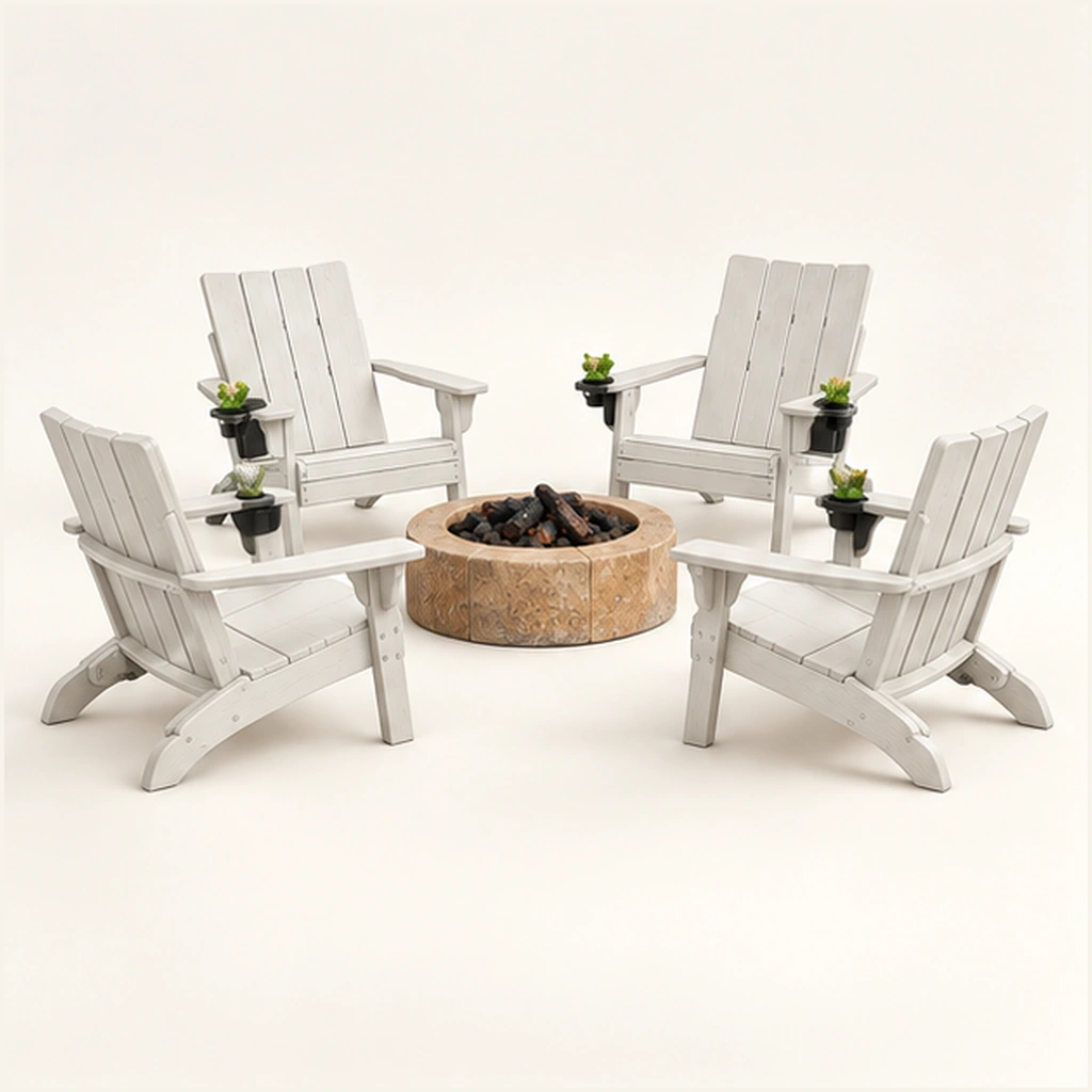 5-Piece Four-Slat HDPE Adirondack Conversation Set with Fire Pit in M011 finish — view 1