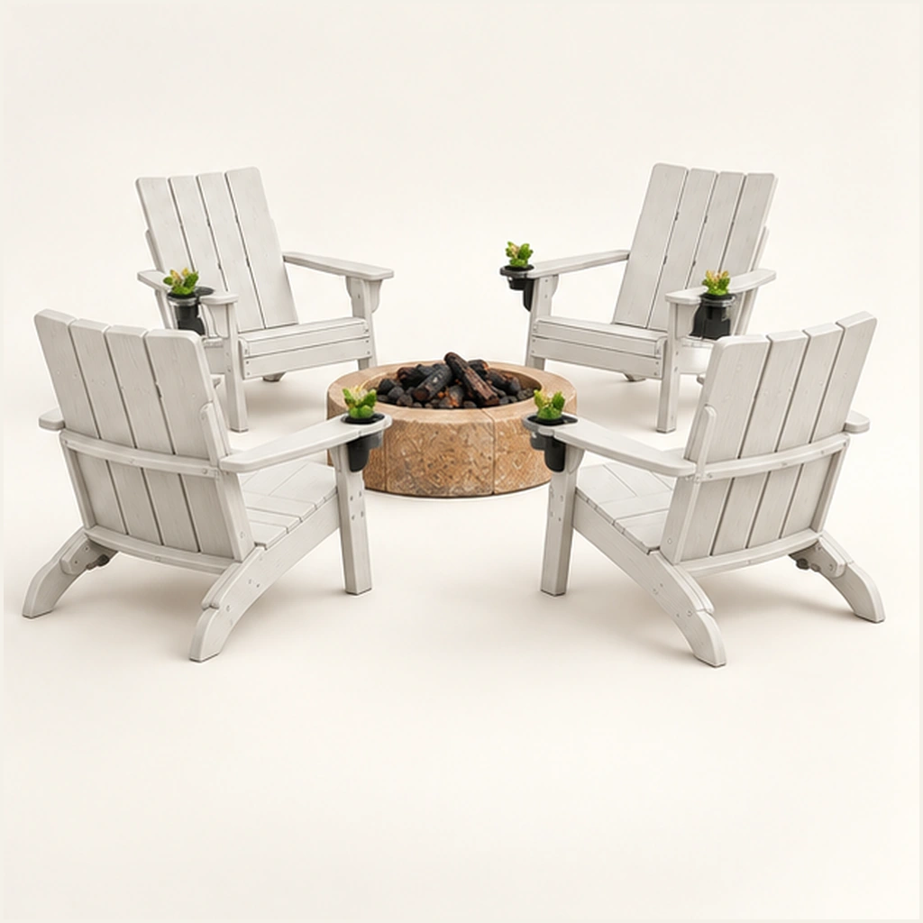 5-Piece Four-Slat HDPE Adirondack Conversation Set with Fire Pit in M011 finish — view 4