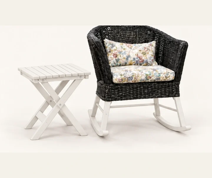 Woven Rocking Lounge Chair and Folding Side Table Set in M011 finish, view 1