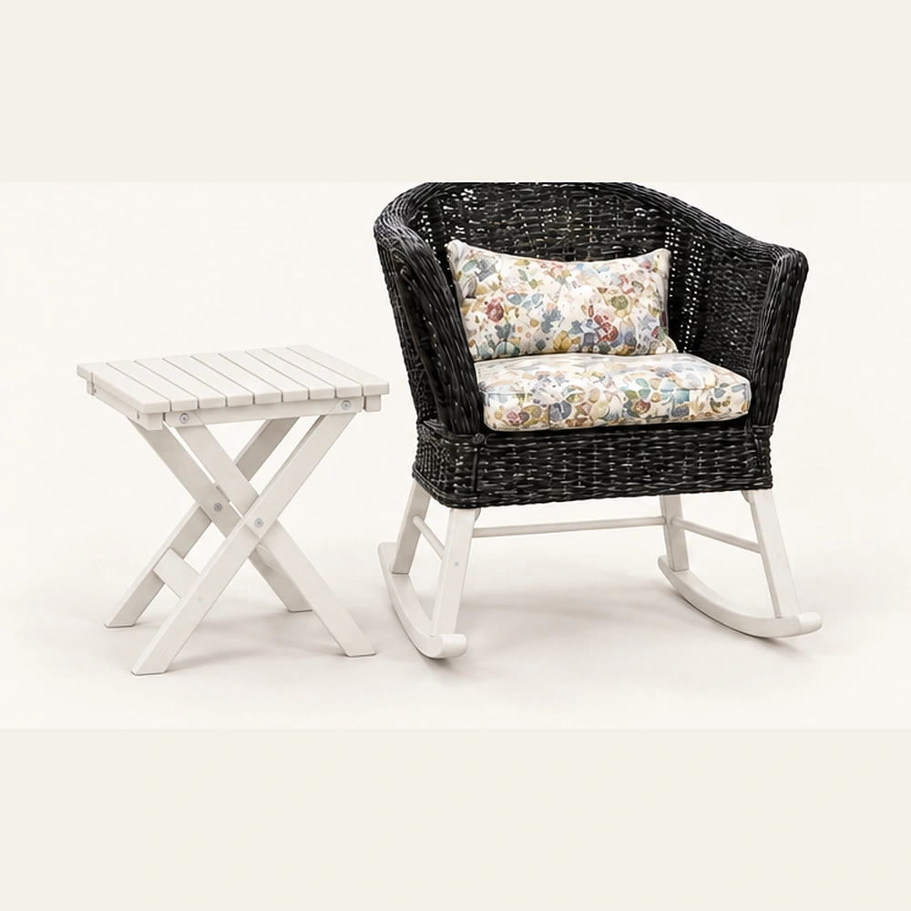 Woven Rocking Lounge Chair and Folding Side Table Set in M011 finish, view 1