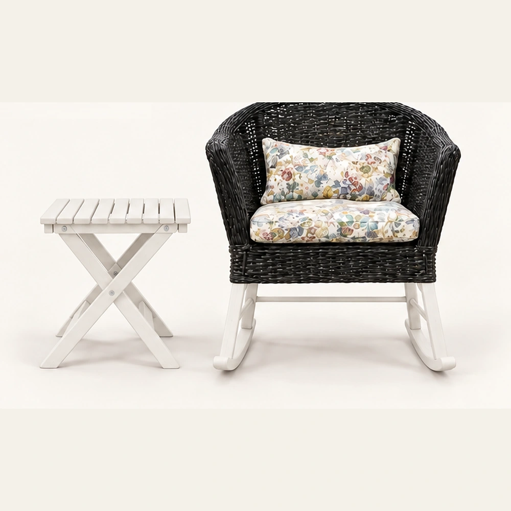 Woven Rocking Lounge Chair and Folding Side Table Set in M011 finish, view 2