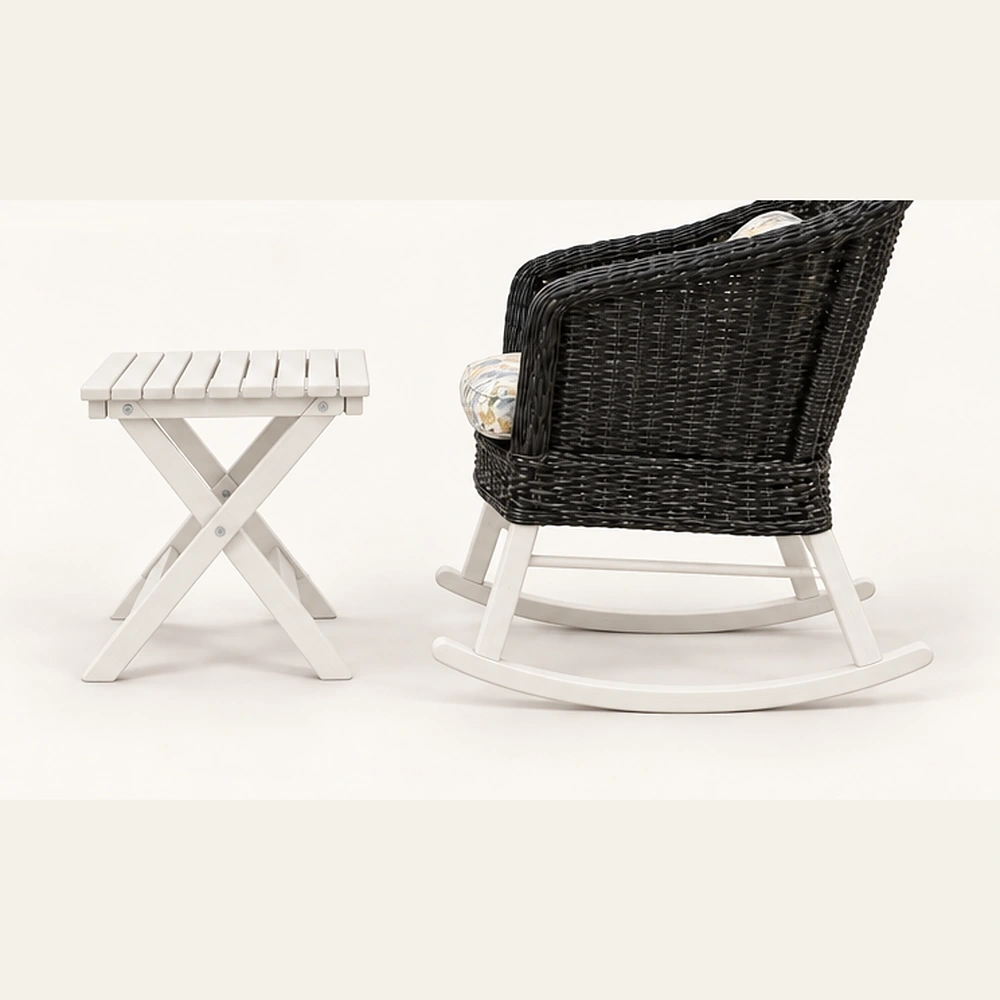 Woven Rocking Lounge Chair and Folding Side Table Set in M011 finish, view 3